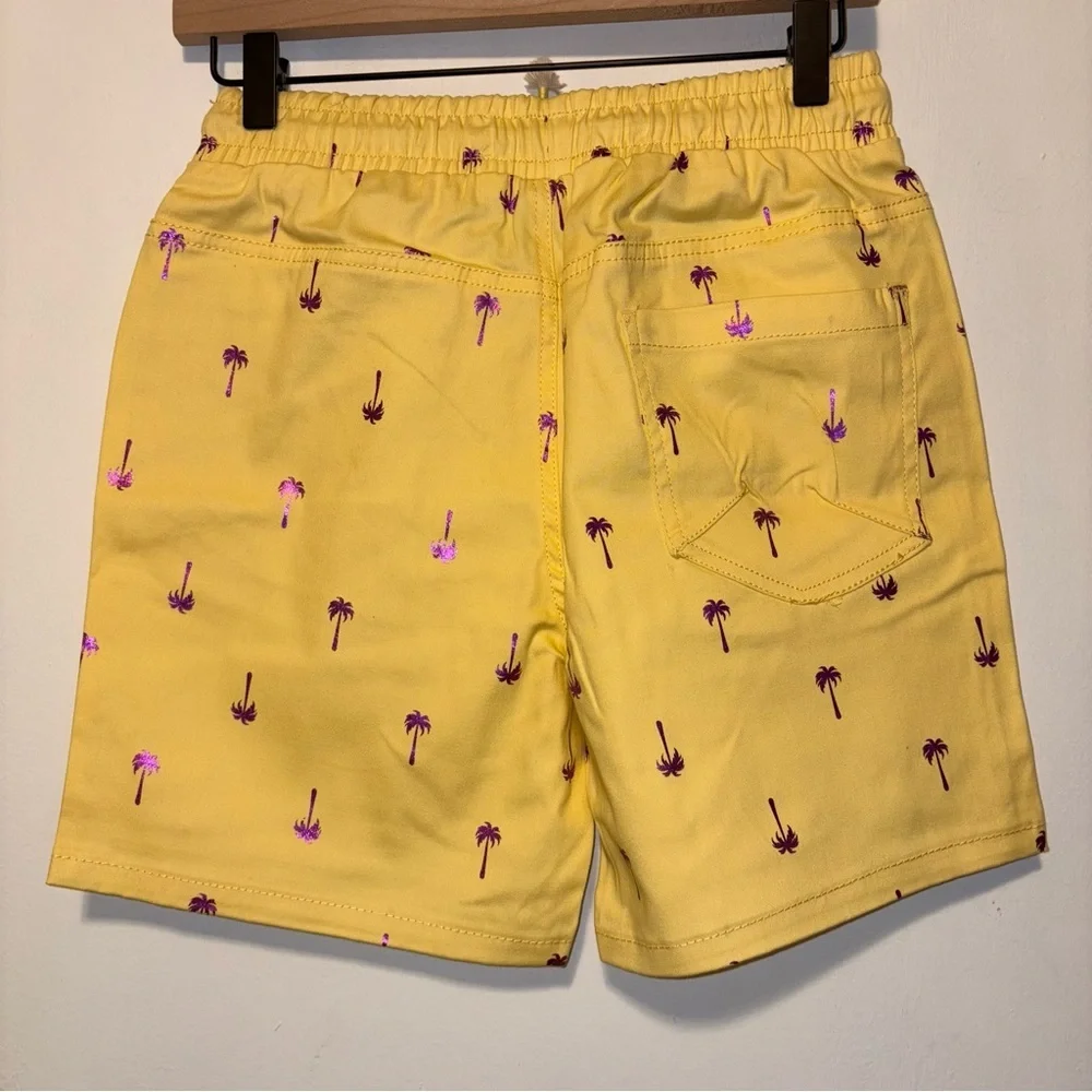 Drill Clothing Company Men S Drawstring Stretch Chino Shorts Yellow W/Palm Print